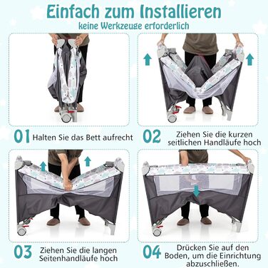 Дитяче ліжко-манежа Dreamade 120 x 60 см з колесами, 4 в 1: ліжко, манежа, пеленальний столик, туристичне ліжко для новонароджених (Сірий)