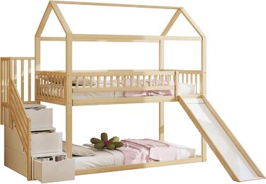 Двоярусне ліжко-горище з сходами, біле (90x200)