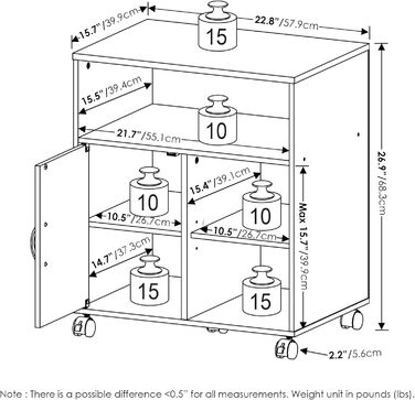 Підставка для комп'ютера та принтера Furinno Econ Home Office з роликами, 3-рівнева з дверцятами (Espresso)