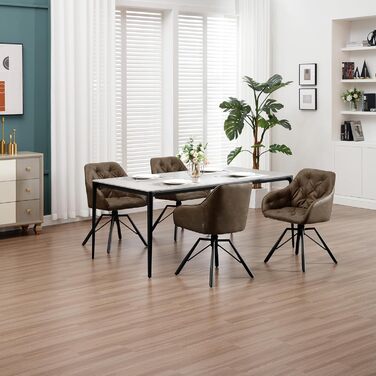 Крісло для їдальні WOLTU EZS61br-1, коричневе, з підлокітниками, на металевих ніжках, обтягнуте штучною шкірою, для кухні, вітальні, їдальні