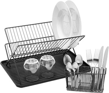 Складаний сушарка для посуду Simplywire з підставкою для столових приборів, чорний порошкове покриття