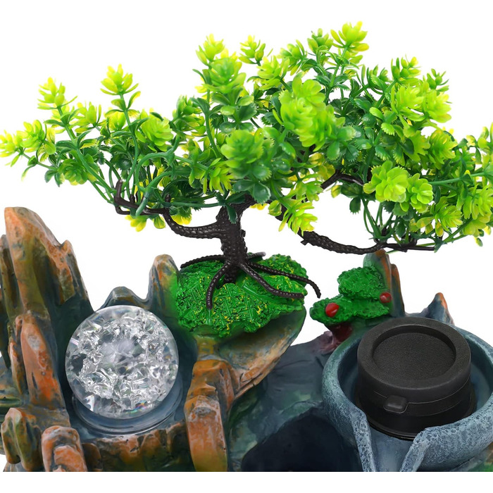 Фонтан HarBin-Star для дому та саду з LED-підсвіткою, водоспад, туман, кришталева куля, зелена рослина, десктопний фонтан, 34 x 24 x 34 см