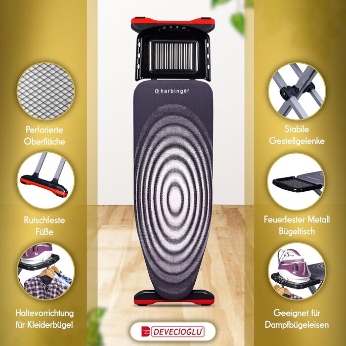 Прасувальна дошка DEVEÇİOĞLU 50-80 см з чохлом 36x114 см для парогенераторів, складна | Прасувальна дошка як стіл (Mm126)