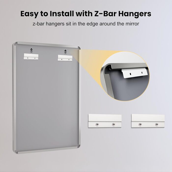 LOAAO Дзеркало для ванної кімнати 61x91.4 см з округлим прямокутним кольоровим каркасом, для макіяжу, настінне, з нержавіючого скла, горизонтальне або вертикальне встановлення (хромована нікель)