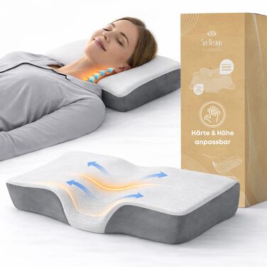 Ортопедична подушка для шиї sei Design з memory foam – підтримка шиї, Oeko-Tex®, охолоджуючий чохол з Lyocell, для тих, хто спить на спині та на боці (Relax Flow)