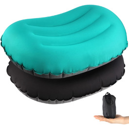 Надувна подушка SWAWIS з 2 предметів, подушка для кемпінгу, надлегка Дорожня подушка, пляжна подушка, подушка для шиї, надувна компактна надувна подушка для пляжу, подушка для кемпінгу, бірюзово-зелений чорний