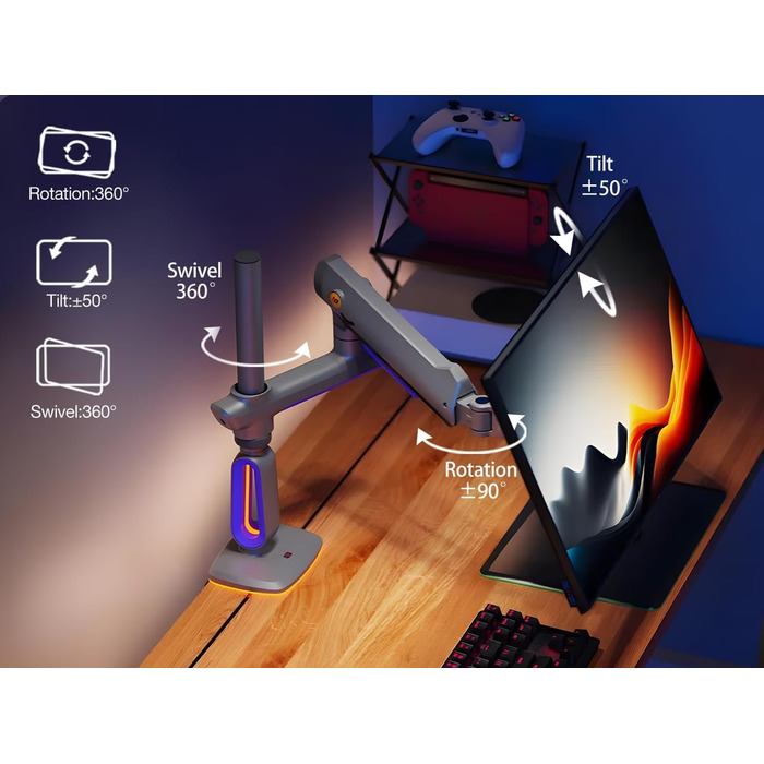 Кріплення для монітора NB Ergonomic RGB, 32-60 дюймів, плоске/вигнуте, максимальне навантаження 20 кг, VESA 75/100 мм (темно-синій)