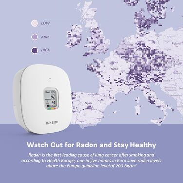 Детектор радону Inkbird Ink-RD1: коротко- та довгострокова перевірка рівня радону, EU-Bq/m³ версія, для дому, офісу, гаража