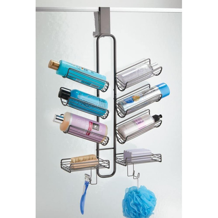 Душова полиця mDesign для підвішування над душовими дверима - практична душова полиця без свердління - органайзер для душу для підвішування з металу, стійкого до іржі, для всіх душових аксесуарів - графітовий сірий