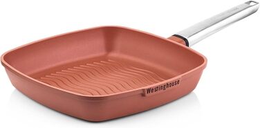 Сковорода-гриль Westinghouse PERFORMANCE SERIES 28 см з нержавіючої сталі, для індукції, грилю та всіх плит, з антипригарним покриттям, для духовки та мийки, алюміній (червоно-коричневий)
