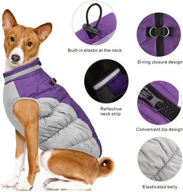 Зимова куртка для собак Dolahovy, пальто для собак, вітрозахисний одяг для собак, жилет для цуценят з м'якою флісовою підкладкою, світловідбиваючі куртки для собак, для маленьких собак, чихуахуа ,для активного відпочинку (XL, фіолетовий)