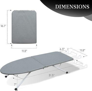 Настільна прасувальна дошка ZOES HOMEWARE, складана, сіра, 80 x 30 x 17,8 см