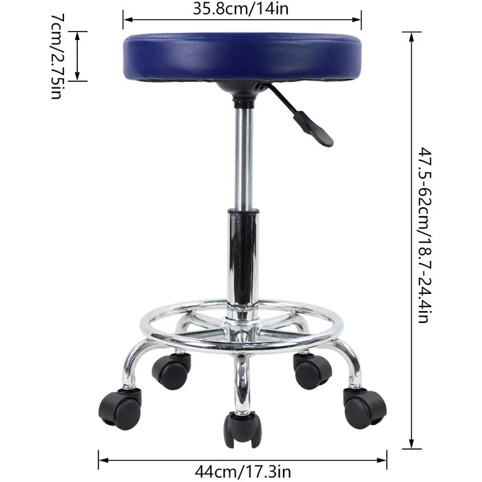 Стілець на коліщатках kkton регульований по висоті обертовий барний стілець робочий стілець зі штучної шкіри офісний стілець (синій)