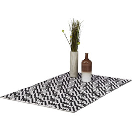 Бавовняний килим Relaxdays, нековзний бігун, килимове покриття для передпокою, тканий, чорний, білий килим для вітальні (120x180 см)