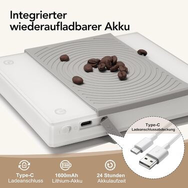 Ваги для кави TIMEMORE з таймером, контролем протікання, точність 0.1г, автоматичний таймер, ємність 2000г, чорний колір