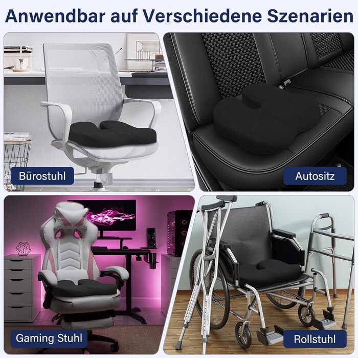 Ортопедична подушка для сидіння, ергономічна подушка для офісного крісла, подушка для куприка, комфортна подушка для стільця, зняття стресу, подушка для стільця, сидіння для автомобіля та офісу - чорна