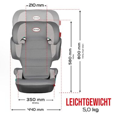 Автокрісло дитяче Heyner® KIDS i-Size, сіре, 3,5-12 років (100-150 см), сумісне з Isofix
