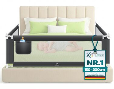 Захисний бортик для ліжка KESSER 180 см сірий: сітка, складаний, регульований, захист від випадання для дітей та малюків