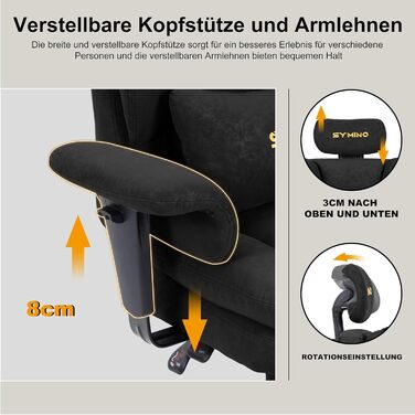 Ігровий крісло Symino, ергономічний офісний стілець з підніжкою, вінтажний дизайн, чорний, до 130 кг