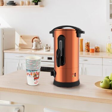 Глювайнер Cecaylie: електрочайник для глінтвейну з нержавіючої сталі, 8 л, з термостатом, краном та індикатором рівня (мідний)