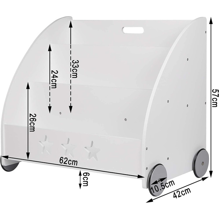 Дитяча полична книжкова шафа для дітей, Полиця для іграшок з колесами 3 полиці, Дерев'яна стояча полиця Дитяча полиця Багатофункціональний органайзер (Білий), 002