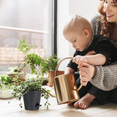 Набір горщиків для квітів 6 шт. з автополивом, чорний. Підходить для дому та балкона. Розміри: 20.3-12.7 см.
