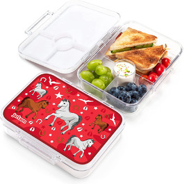 Коробка для сніданку JARLSON для дітей з 4 відділеннями-перевірена TV-Коробка для сніданку з трітана-коробка для Бенто, герметична-Коробка для дитячого садка і школи-для дівчаток і хлопчиків-850 мл (кінь)