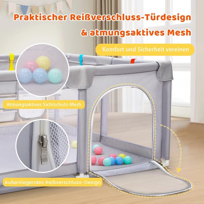 Манеж дитячий CHOLY для немовлят та малюків 128x128 см, сірий. Безпечний, з сіткою, м'яким захистом, легко збирається