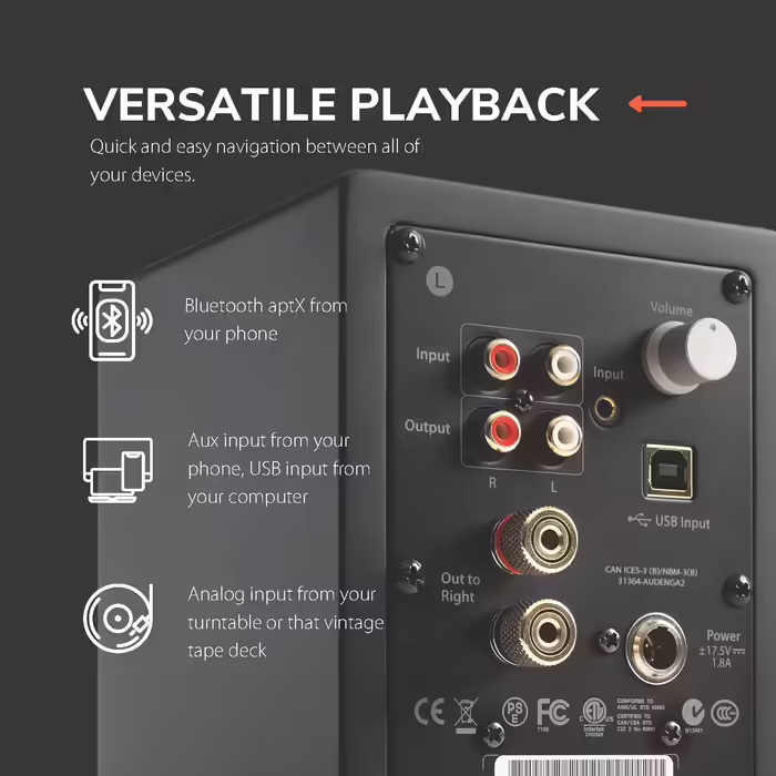 Акустична система Audioengine A2 Plus Bluetooth 60 Вт для комп'ютера та геймінгу, чорна