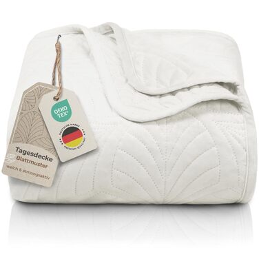 Преміум ковдра-плед Gräfenstayn 240x260 см – надзвичайно м'яка, безшовна стежка, дизайн з листям, для ліжка та дивану (кремовий)