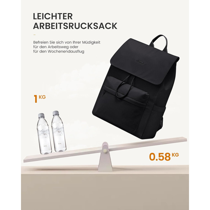 Сумка-рюкзак LOVEVOOK для жінок, легкий шкільний рюкзак для підлітків з відділенням для ноутбука 15.6 дюймів, чорний M-15,6