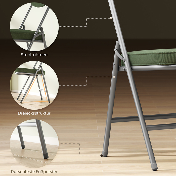 Набір з 4-х м'яких розкладних стільців, складні стільці з велюровою оббивкою, спинка, металевий каркас, зелені