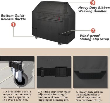 Чохол для газового гриля Porch Shield 147x61x117 см, водонепроникний, світлостійкий, 600D, для Weber, Brinkmann, Char-Broil, чорний