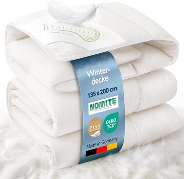 Пухова ковдра Beautissu з 100% пуху та пера – Made in Germany – сертифікація Oeko-Tex, Downpass & Nomite – бавовняна наволочка, 135x200 см, придатна для прання, зимова ковдра
