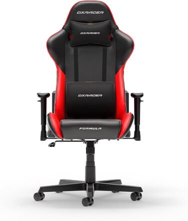 Крісло ігрове DXRacer Formula L з ПВХ шкіри - Оригінальне ергономічне крісло для геймерів та офісу (Чорний & Червоний, FD23)