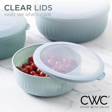 Набір кухонних мисок Cook With Color з кришкою, 12 шт., блакитно-зелений колір, широкі та глибокі, з можливістю складання
