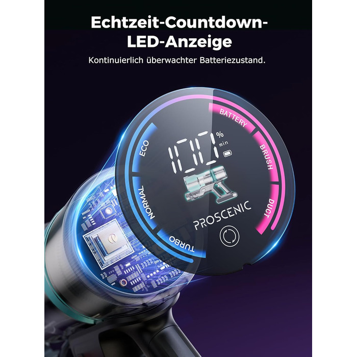 Бездротовий пилосос Proscenic P11 Ultra: потужний, легкий, з акумулятором 50 хвилин, сенсорний екран, антизаплутування, для дому, авто та видалення шерсті тварин (сірий)