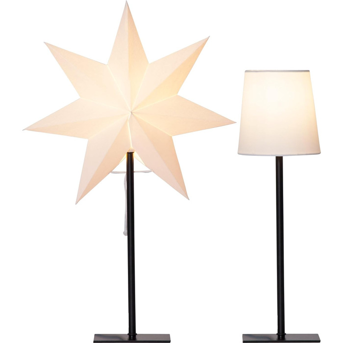 Настільна лампа EGLO зі змінним плафоном, 3D паперова зірка різдвяна або квадратний абажур білого кольору з основою з дерева та металу, декоративна настільна лампа зірка з кабельним вимикачем, E14, висота 65 см (чорна)