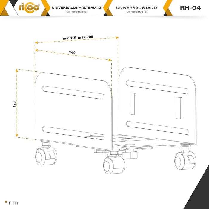 Підставка для комп'ютера RICOO на роликах: мобільний стійкий стенд для ПК, сервера та робочого місця