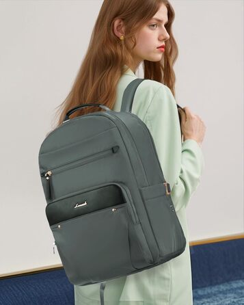 LOVEVOOK Рюкзак для ноутбука, водонепроникний, для жінок, для роботи, школи, подорожей (15,6 дюймів, сіро-зелений)