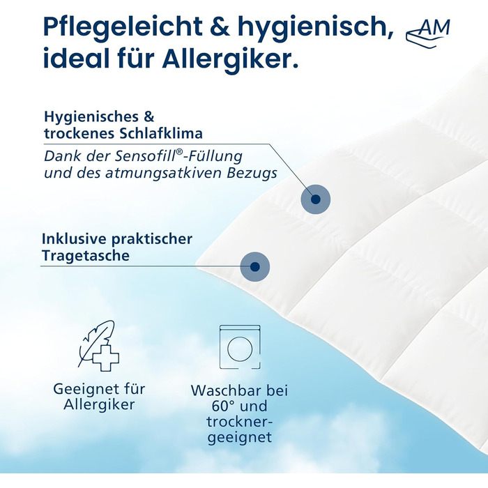 Плед DormiGood Premium з мікрофібри, 140x200 см, Made in Germany, для алергіків, з наповнювачем Sensofill, сертифікат Oeko TEX, бавовняний чохол, 1 шт.