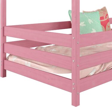 Ліжко для дому IDIMEX RENA з масиву сосни в красивому ліжку Монтессорі із захистом від падіння, стійке дитяче ліжечко 90 х 200 см (рожевий)