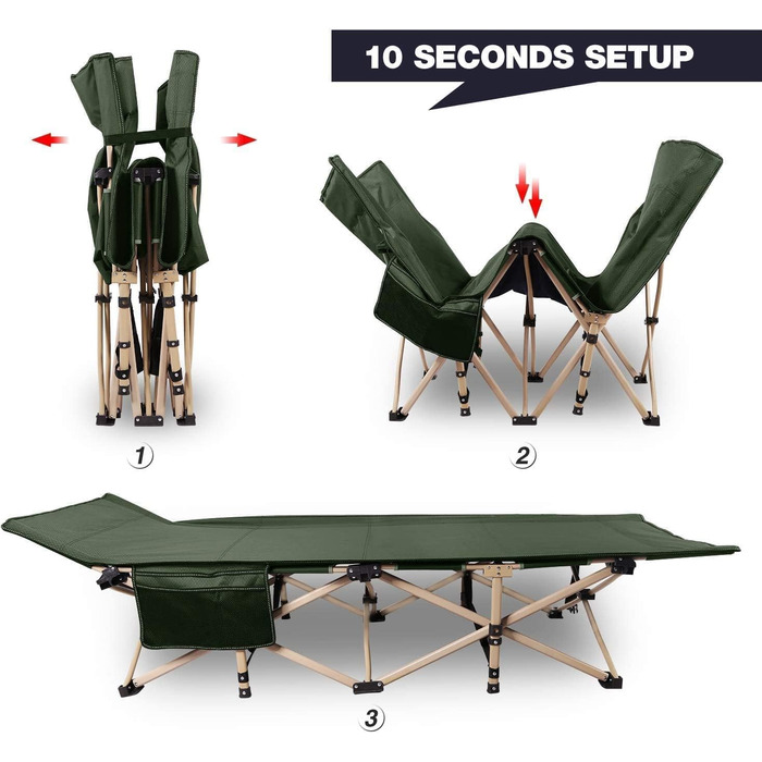 Розкладне кемпінгове ліжко REDCAMP XXL, посилене складане ліжко для кемпінгу та відпочинку, ширина 71 см, витримує до 226 кг, сірий/зелений/чорний