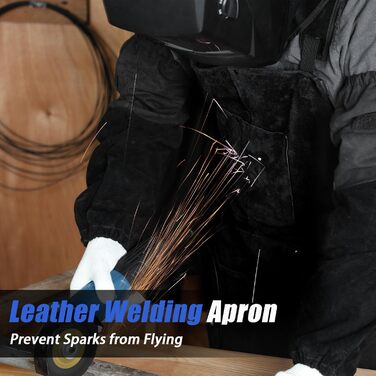 Зварювальна шкура QeeLink з рукавичками - шкіряна шкура з 6 кишенями, вогнестійка та жаростійка робоча шкура (чорна - 61 x 107 см)