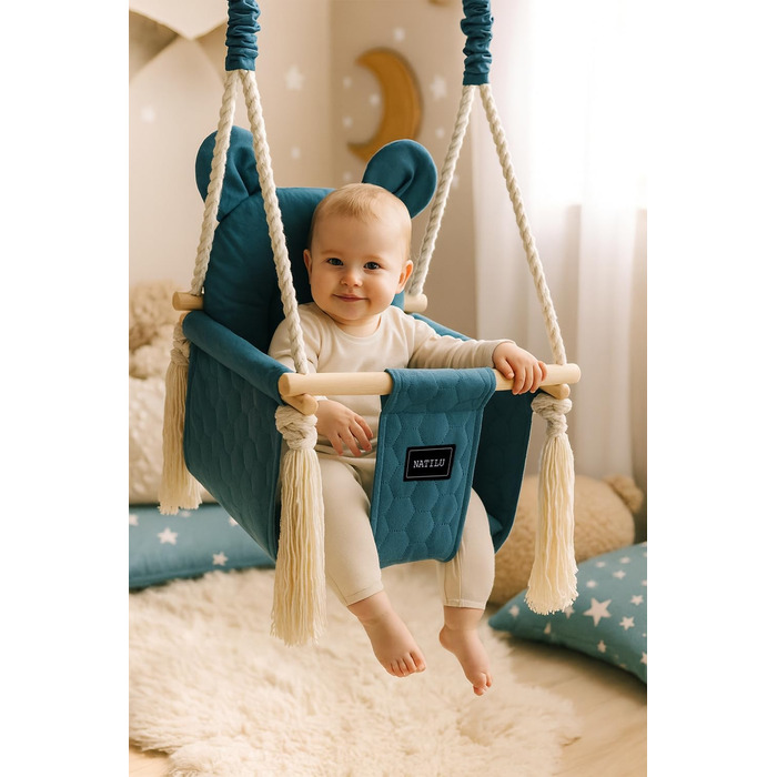 Дитяча гойдалка для дому та вулиці Bär Light Velvet | Гойдалка для малюків з м'яким сидінням