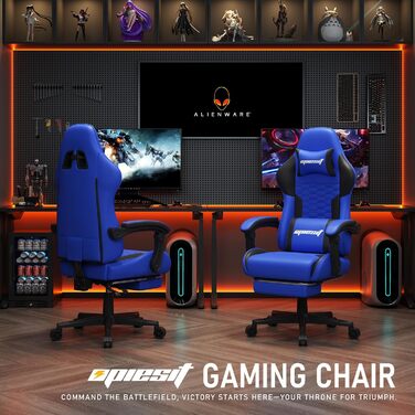 Ігровий крісло з підніжкою, регульованими підлокітниками та підтримкою попереку, ергономічне для дорослих, велике, високе, блакитне