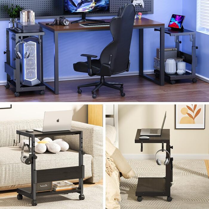 Регульована підставка для комп'ютера Tower, чорна, 44x30x44-59.5 см з ATX корпусом та місцем для зберігання