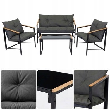 Комплект садових меблів Escal, метал, чорний, 4 предмети