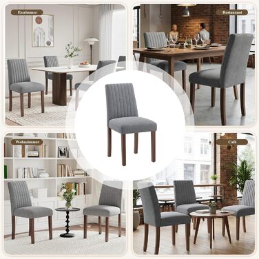 COLAMY Комплект з 2 обідніх стільців, м'який дизайн, спинка, для кухні, ресторану, сірий колір