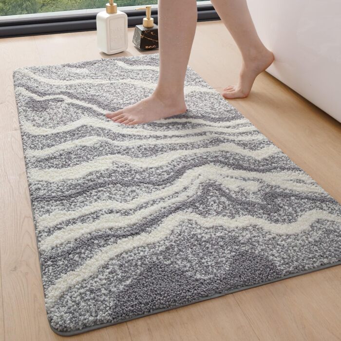 Килимок для ванної кімнати DEXI 61 x 92 см, антиковзаючий, миючий, з мікрофібри, швидковисихаючий, сірий